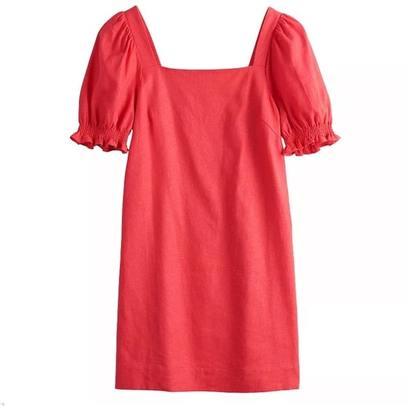 Draper James RSVP Squareneck Puff Sleeve Linen Blend Dress in Red Size Small‎ - Picture 6 of 6